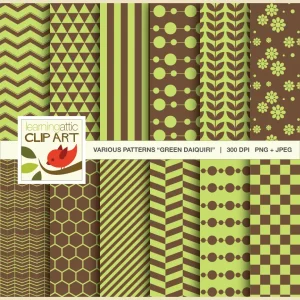 Clip Art: 12 Various Digital Patterns in "Green Daiquiri" - 24 Digital Papers
