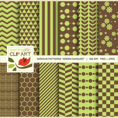Clip Art: 12 Various Digital Patterns in "Green Daiquiri" - 24 Digital Papers