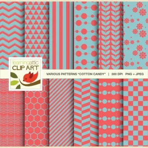 Clip Art: 12 Various Digital Patterns in "Cotton Candy" - 24 Digital Papers