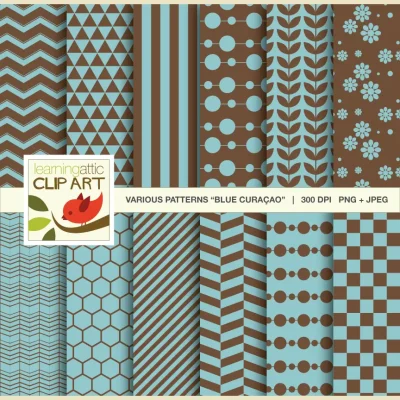 Clip Art: 12 Various Digital Patterns in "Blue Curacao" - 24 Digital Papers