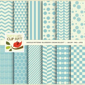 Clip Art: 12 Various Digital Patterns Blueberry Cream Delight 24 Digital Papers