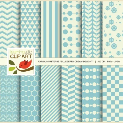 Clip Art: 12 Various Digital Patterns Blueberry Cream Delight 24 Digital Papers