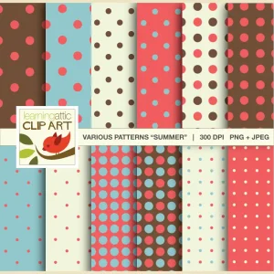 Clip Art: 12 Polka Dot Patterns in "Summer Colors" - 24 Digital Papers
