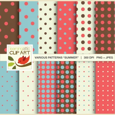 Clip Art: 12 Polka Dot Patterns in "Summer Colors" - 24 Digital Papers