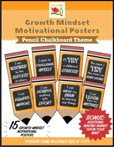 Growth Mindset Motivational Posters Pencil Chalkboard Theme