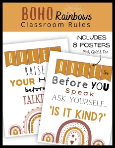 8 Boho Rainbows Classroom Rule Posters