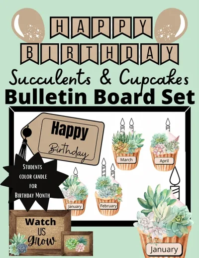 Succulents & Cupcakes Birthday Bulletin Board