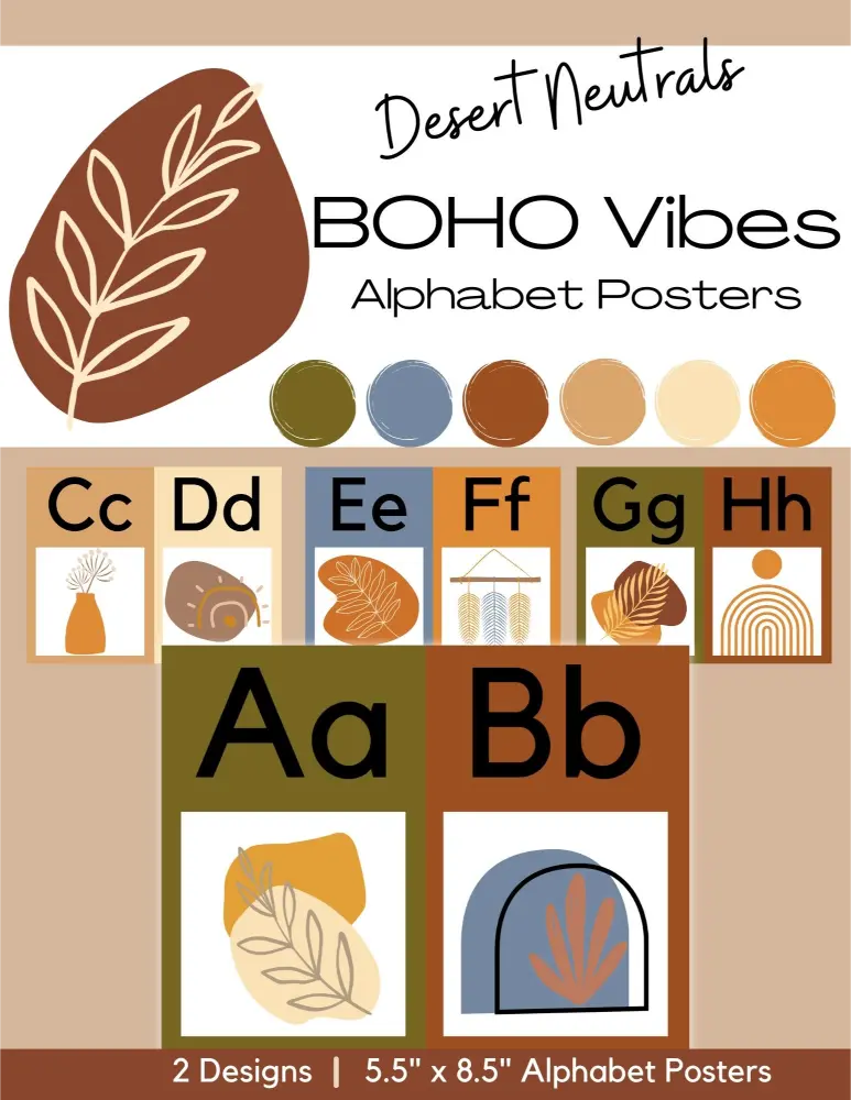 Boho Vibes in Desert Neutrals Alphabet Posters