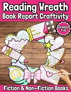Valentine's Reading Wreath Craftivity Fiction Non-Fiction Books & Bulletin Board Set