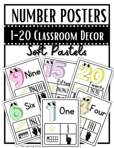 1-20 Cute Number Posters Classroom Decor