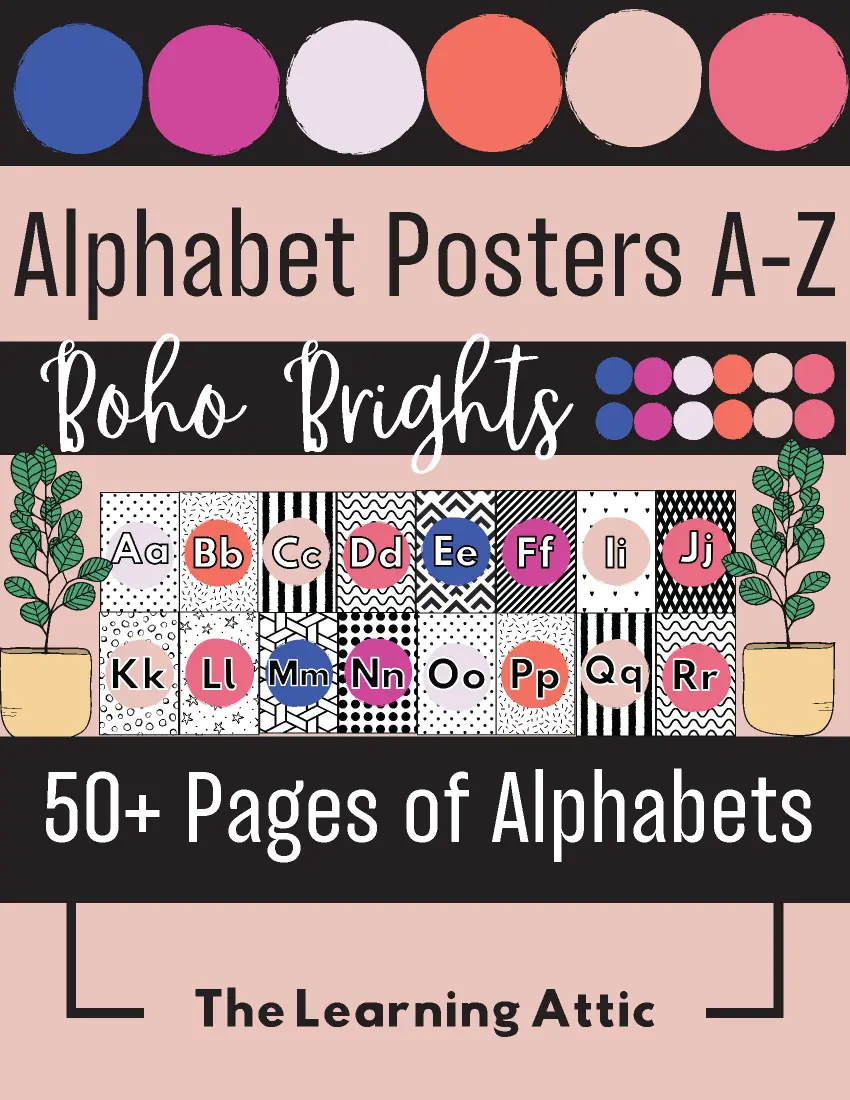 Black and White Bright Boho Colors Alphabet Posters A-Z