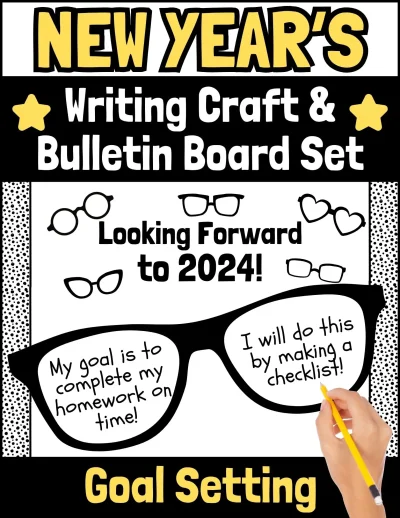 My New Years Goal Setting Glasses Writing Craft & Bulletin Board Set