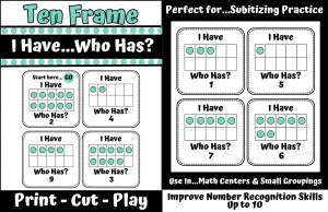 Ten Frame Up to 10 I Have Who Has Card Game