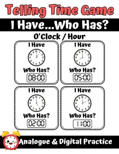 I Have Who Has Telling Time Hour