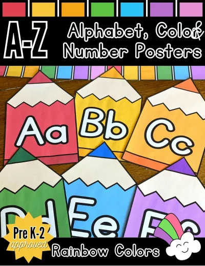 Alphabet, Color & 1-20 Number Posters in Rainbow Colors