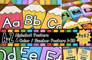 Alphabet, Color & 1-20 Number Posters in Rainbow Colors