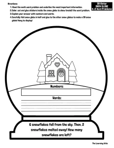 Winter 3D Snow Globe Math Craft December January February Word Problems Activity
