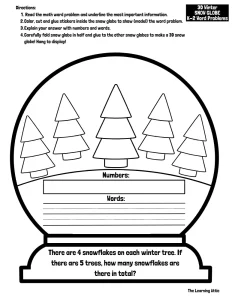 Winter 3D Snow Globe Math Craft December January February Word Problems Activity