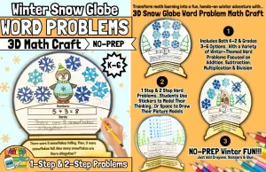 Winter 3D Snow Globe Math Craft December January February Word Problems Activity