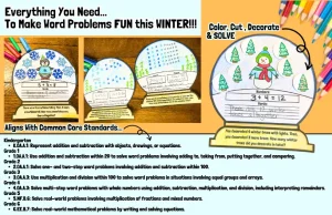 Winter 3D Snow Globe Math Craft December January February Word Problems Activity