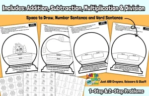 Winter 3D Snow Globe Math Craft December January February Word Problems Activity
