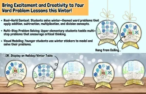 Winter 3D Snow Globe Math Craft December January February Word Problems Activity