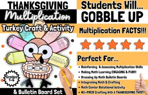 Thanksgiving Multiplication Craft Turkey Math Activity Fall Bulletin Board