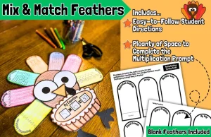 Thanksgiving Multiplication Craft Turkey Math Activity Fall Bulletin Board