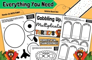 Thanksgiving Multiplication Craft Turkey Math Activity Fall Bulletin Board