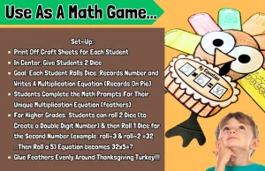 Thanksgiving Multiplication Craft Turkey Math Activity Fall Bulletin Board