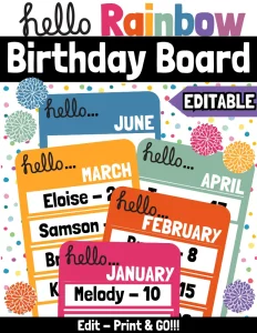 RAINBOW Birthday Bulletin Board, EDITABLE Birthday Display, Classroom Decor