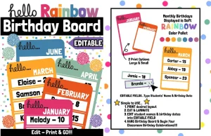 RAINBOW Birthday Bulletin Board, EDITABLE Birthday Display, Classroom Decor