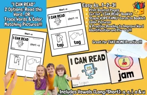 Long and Short Vowels Phonics Flipbooks, 300+ Word Families Fluency Flip Books