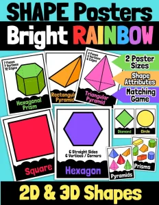 2D and 3D Shape Posters, Geometric Math Anchor Charts, Rainbow Math Board