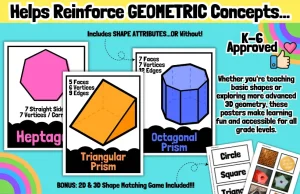 2D and 3D Shape Posters, Geometric Math Anchor Charts, Rainbow Math Board