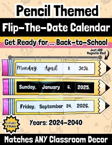 Pencil Flip Calendar 2024-2040 | Date Flip Cards | Magnetic Rod Flip-the-Date