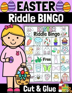 Easter Bingo Riddle Game April Activity Cut & Paste Bingo Template Spring Game