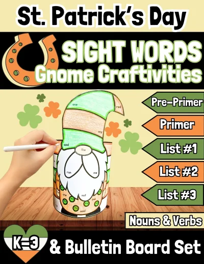St. Patrick's Day SIGHT WORDS Gnome Craftivities & Bulletin Board Set
