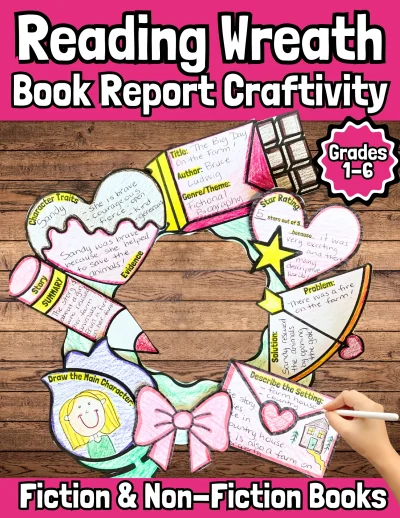 Valentine's Reading Wreath Book Report for Fiction/ Non-Fiction Books & Bulletin Board Set
