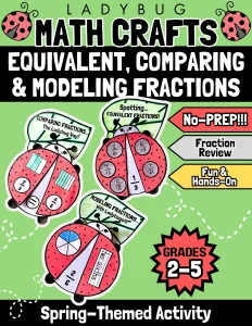 Spring Math Craftivity Ladybug Equivalent & Comparing April May Fraction Craft