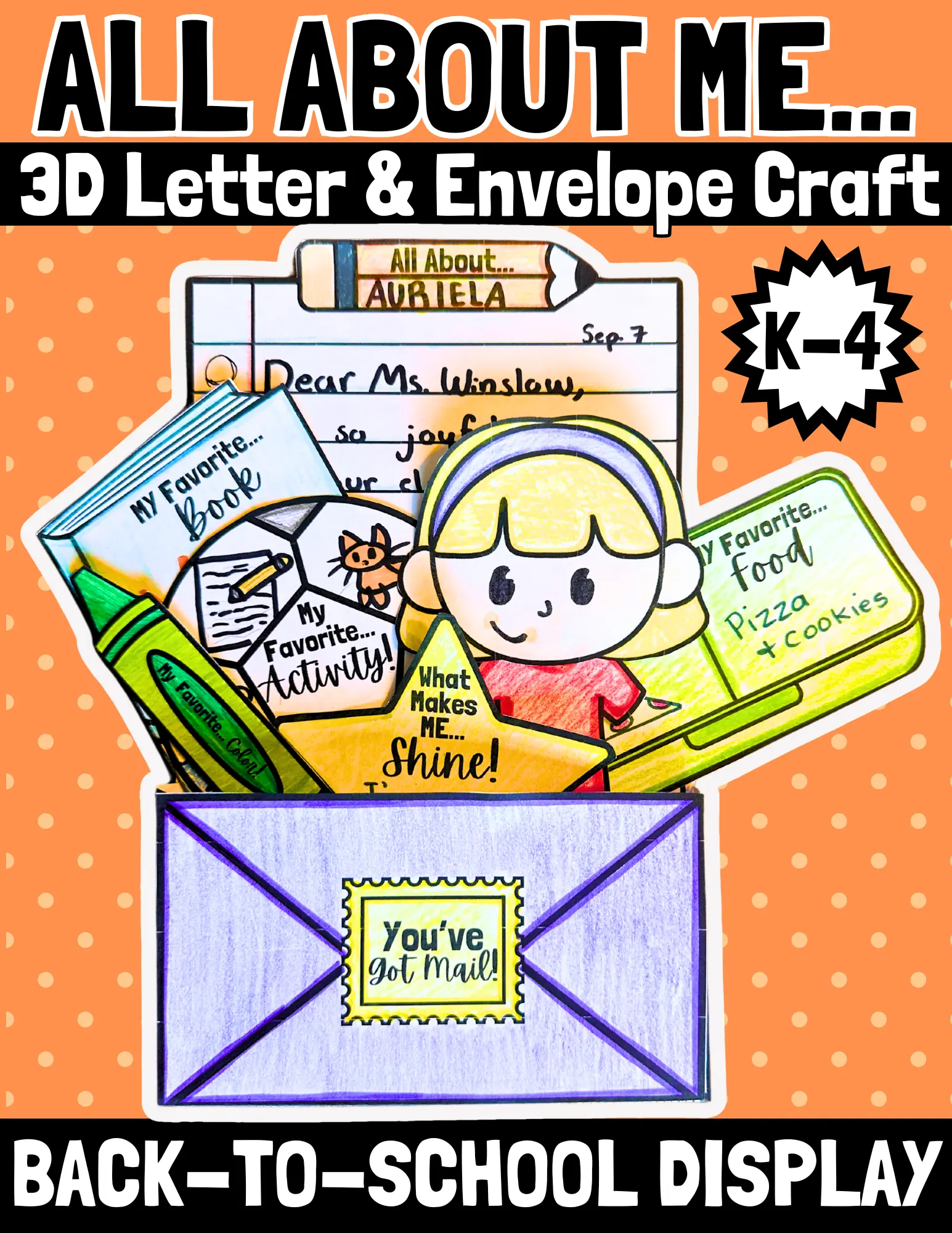 All About Me Craft Template 3D Letter & Envelope Back-to-School Night ...